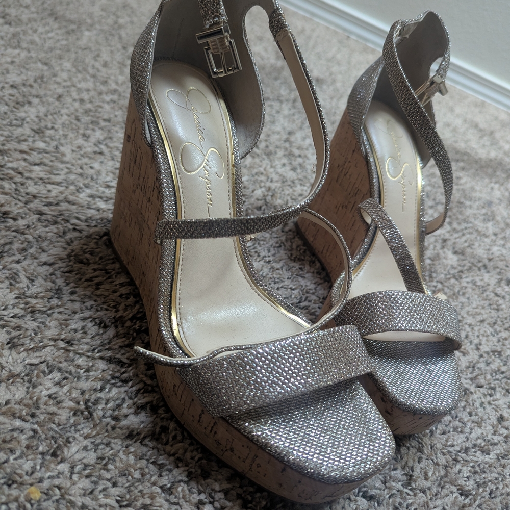 Jessica Simpson Glittering Silver Wedges